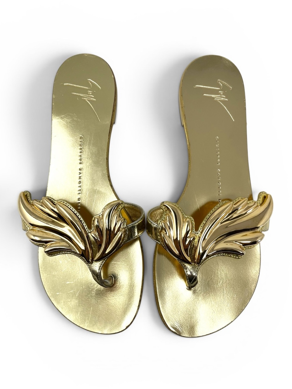 Giuseppe Zanotti Gold Cruel Summer‎ Wing Flat Leather Thong Sandals 36.5 6.5